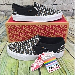 Vans Asher Pride Sneakers Womens 8 Black Glitter Love Wins Rainbow Slip On Shoes